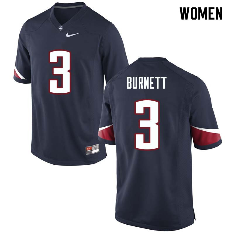 Women #3 Garrison Burnett Uconn Huskies College Football Jerseys Sale-Navy - Click Image to Close